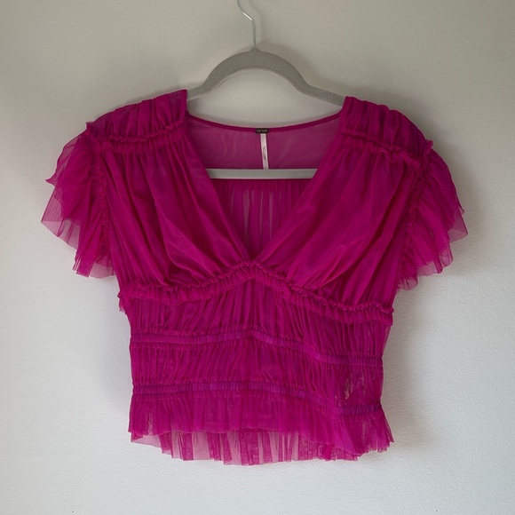Free People Making Me Smile Pink Ruffle Top - Picture 4 of 6